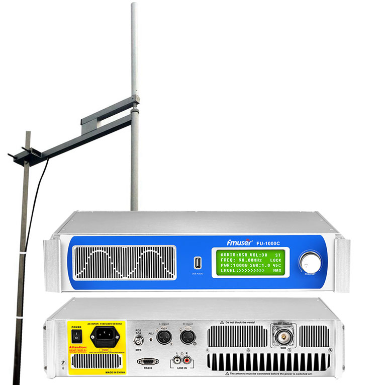 FMUSER FU-1000C 1000W FM Transmitter + 2KW Dipole Antenna + 30M Coaxial Cable KIT